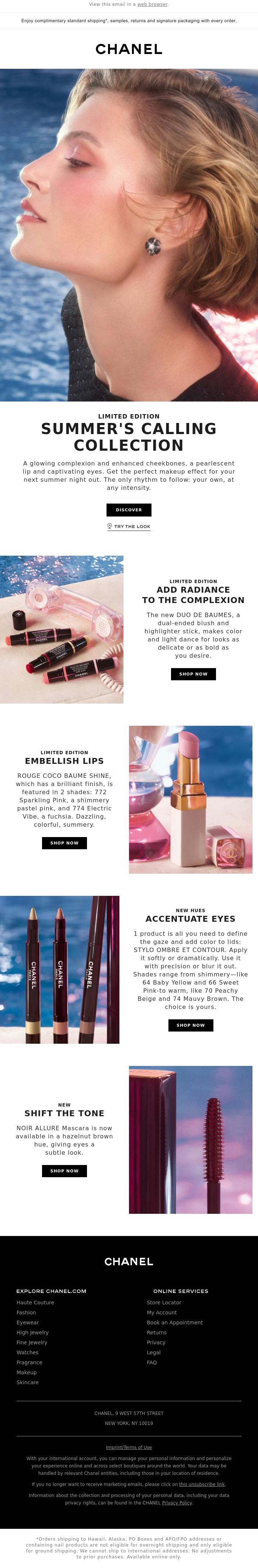 Email Design Inspiration from CHANEL, The summer makeup look