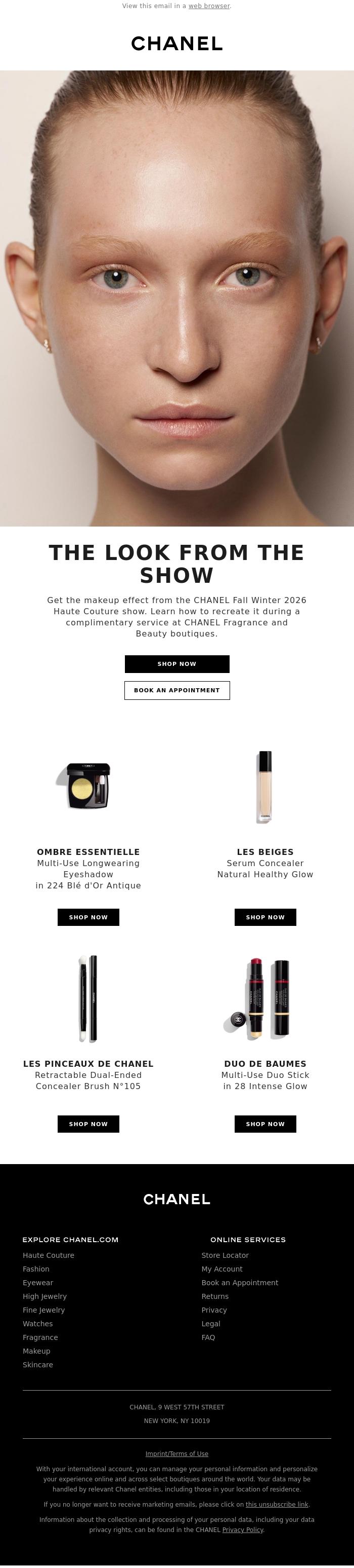 Email Design Inspiration from CHANEL, The makeup look from the Fall Winter 2026 Haute Couture show