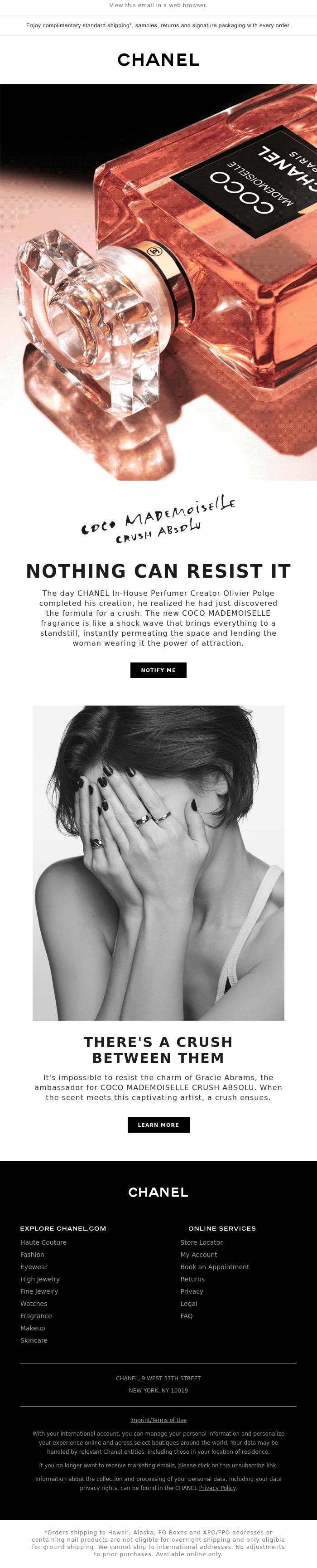 Email Design Inspiration from CHANEL, CRUSH ABSOLU: The new COCO MADEMOISELLE fragrance
