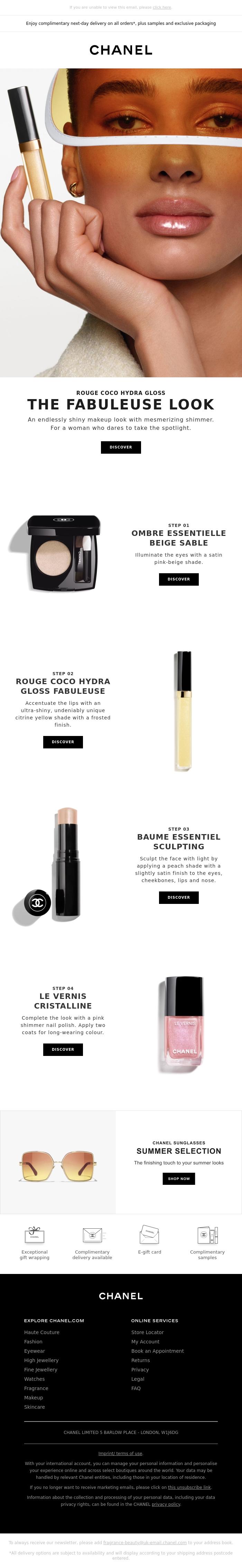 Email Design Inspiration from CHANEL, The Fabuleuse makeup look featuring ROUGE COCO HYDRA GLOSS