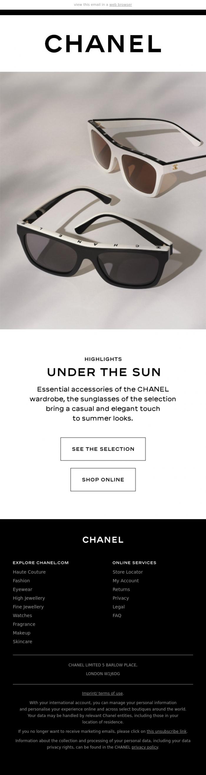 Email Design Inspiration from CHANEL, Under the Sun - CHANEL Eyewear