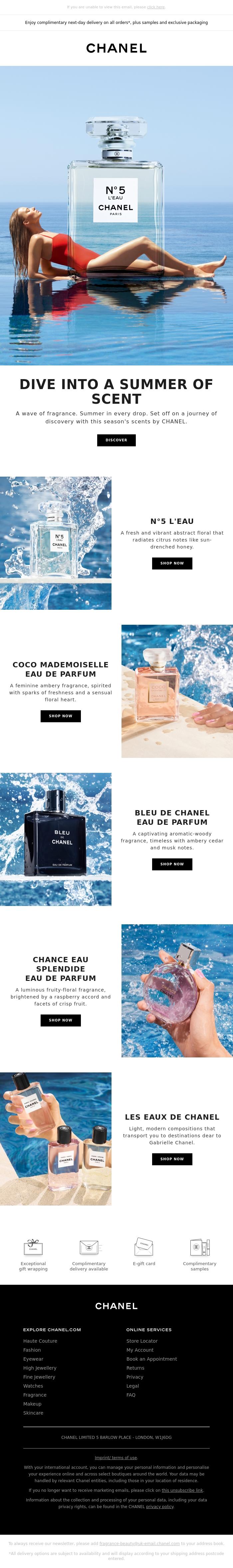Email Design Inspiration from CHANEL, Dive into a summer of scent with CHANEL