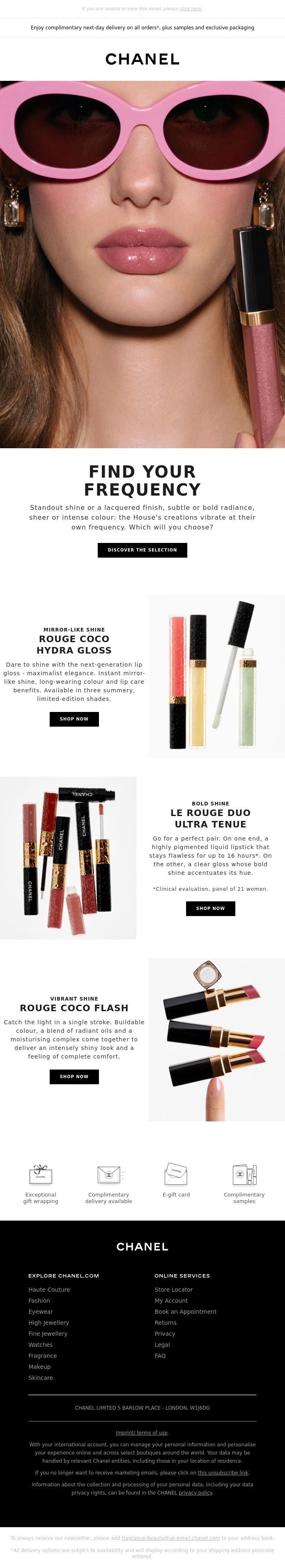 Email Design Inspiration from CHANEL, Find your frequency with the House's lip creations.