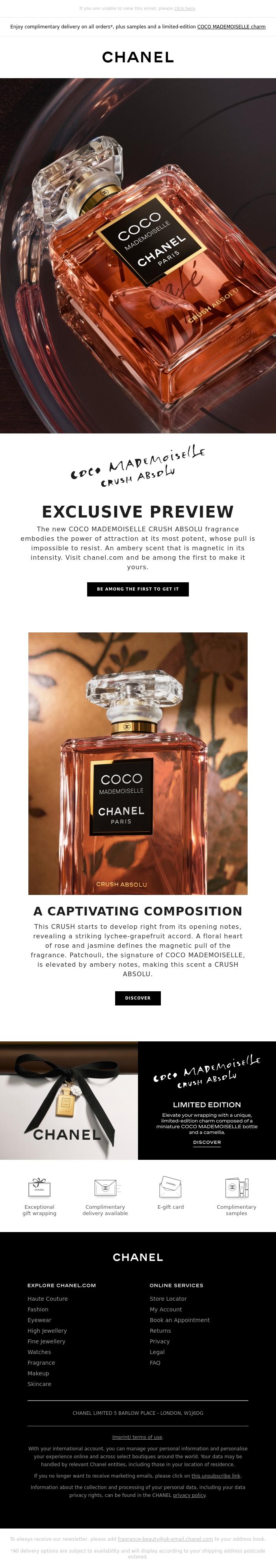 Email Design Inspiration from CHANEL, Exclusive early access: COCO MADEMOISELLE CRUSH ABSOLU