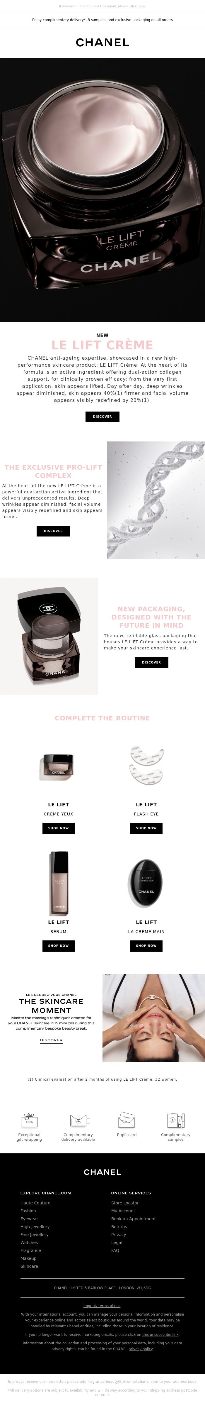 Email Design Inspiration from CHANEL, New. LE LIFT Cr&egrave;me