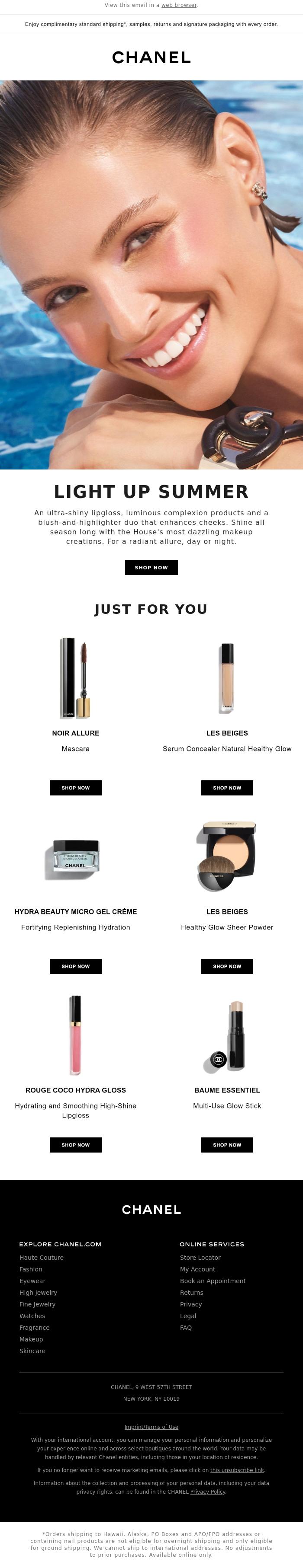 Email Design Inspiration from CHANEL, Light up summer with the House's makeup creations