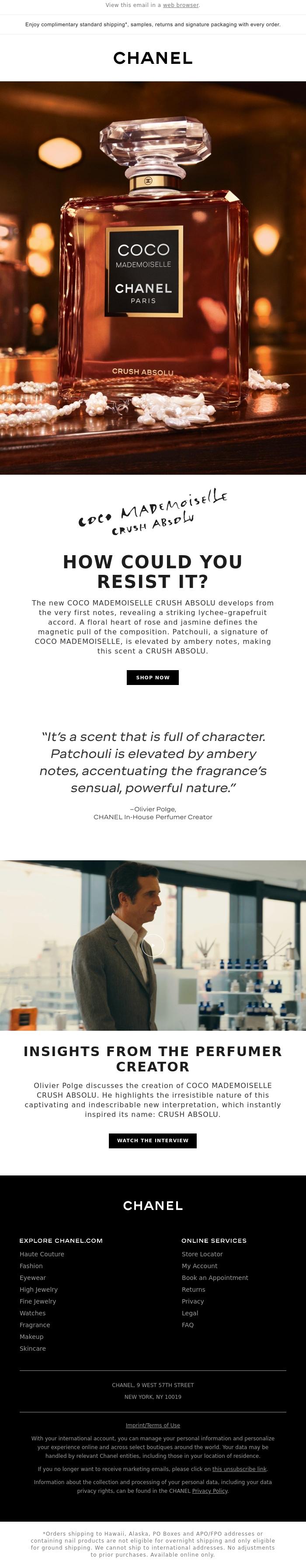 Email Design Inspiration from CHANEL, CRUSH ABSOLU: the new COCO MADEMOISELLE fragrance