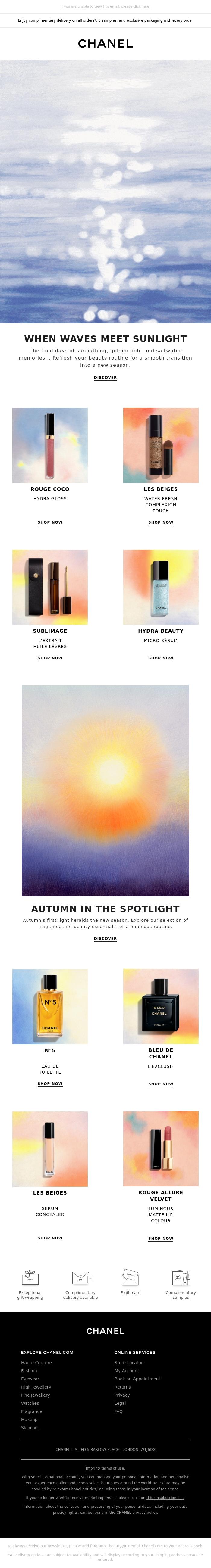 Email Design Inspiration from CHANEL, Catch the last rays of light with CHANEL
