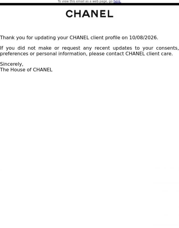 Email Design Inspiration from CHANEL Client Notifications, Your CHANEL Client Profile Has Been Updated