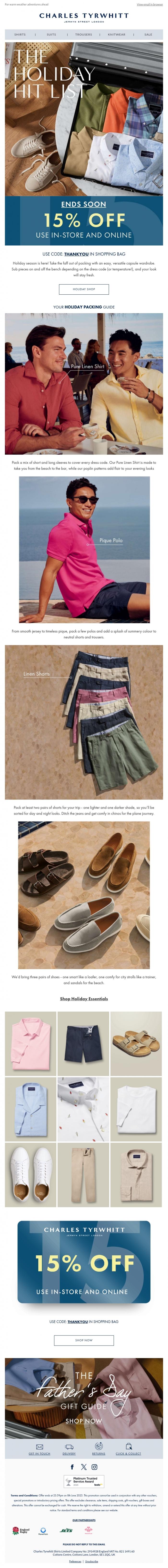 Email Design Inspiration from Charles Tyrwhitt, 15% OFF Our Holiday Shop | Ends Sunday