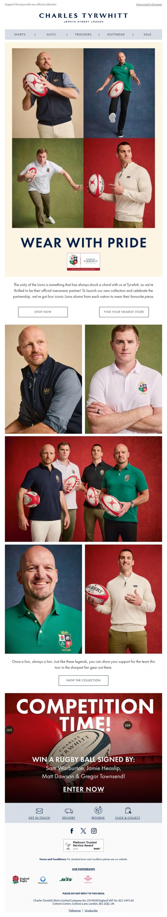 Email Design Inspiration from Charles Tyrwhitt, Wear with Pride | Charles Tyrwhitt x Lions