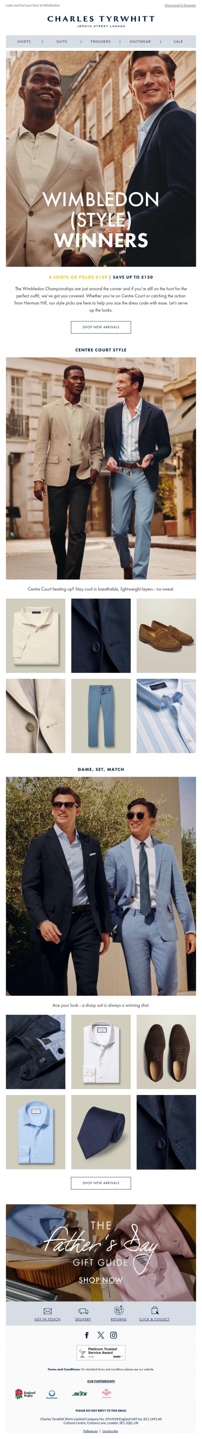 Email Design Inspiration from Charles Tyrwhitt, Ace your Wimbledon Wardrobe