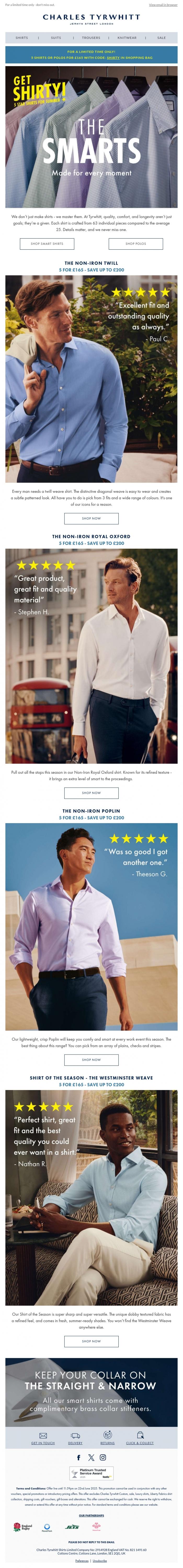 Email Design Inspiration from Charles Tyrwhitt, The Smarts: 5 for &pound;165, save up to &pound;200