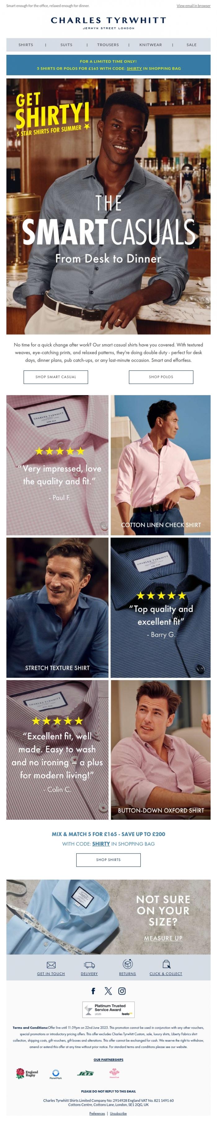 Email Design Inspiration from Charles Tyrwhitt, 5 Smart Casual Shirts for &pound;165!