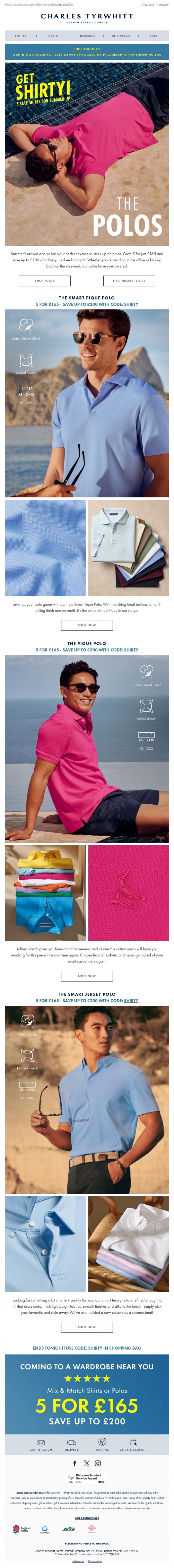 Email Design Inspiration from Charles Tyrwhitt, The Polo Line-Up | 5 for &pound;165 ends tonight