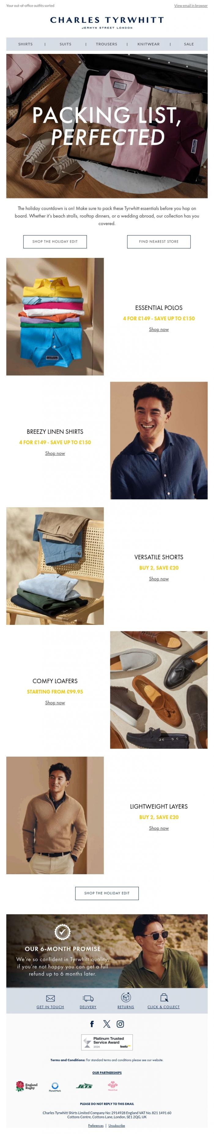 Email Design Inspiration from Charles Tyrwhitt, Your Holiday Packing Guide