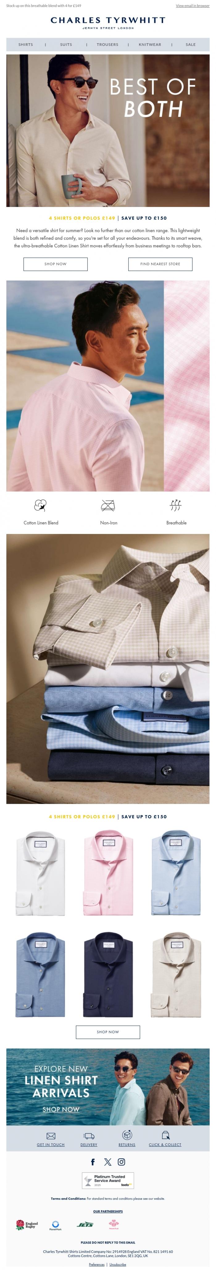 Email Design Inspiration from Charles Tyrwhitt, Best of Both: Cotton Linen Shirts