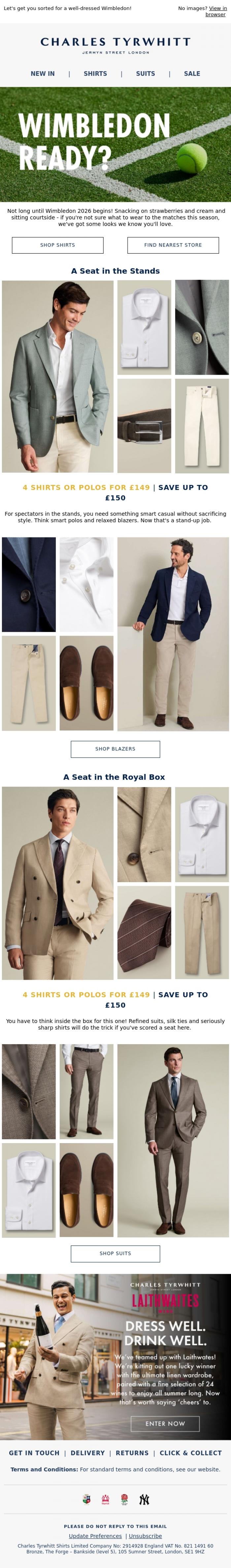 Email Design Inspiration from Charles Tyrwhitt, Ace your Centre Court Style
