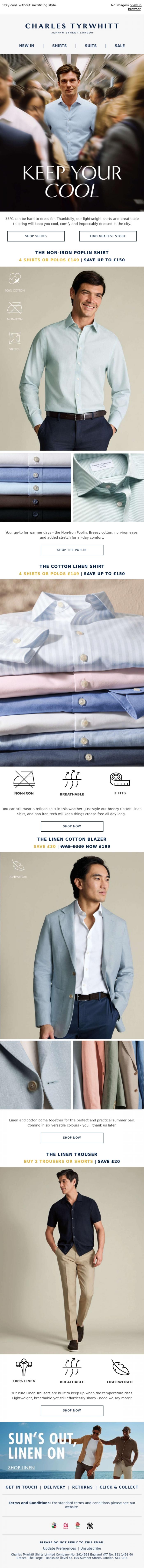 Email Design Inspiration from Charles Tyrwhitt, Looking Sharp in the Heat? Easy.