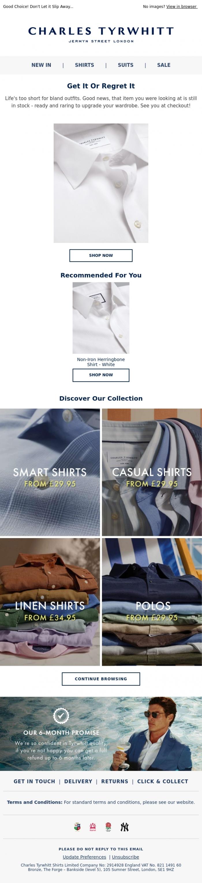 Email Design Inspiration from Charles Tyrwhitt, Looks Like You Left Something Behind
