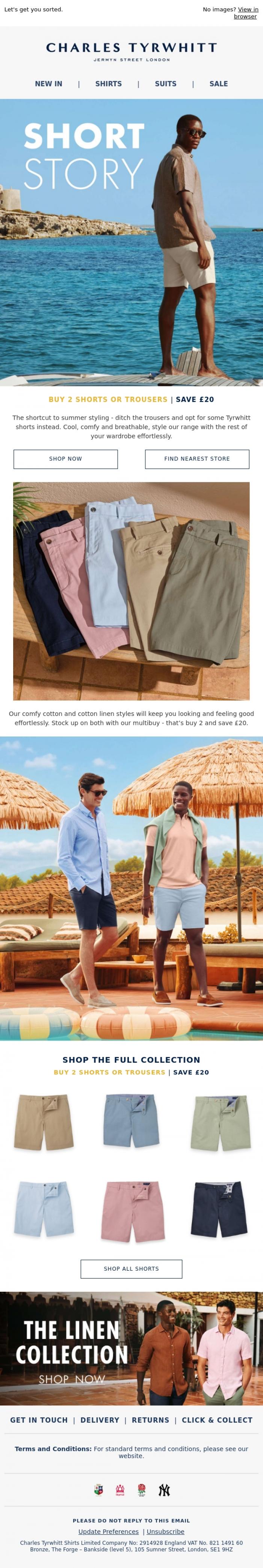Email Design Inspiration from Charles Tyrwhitt, Shorts season is here!