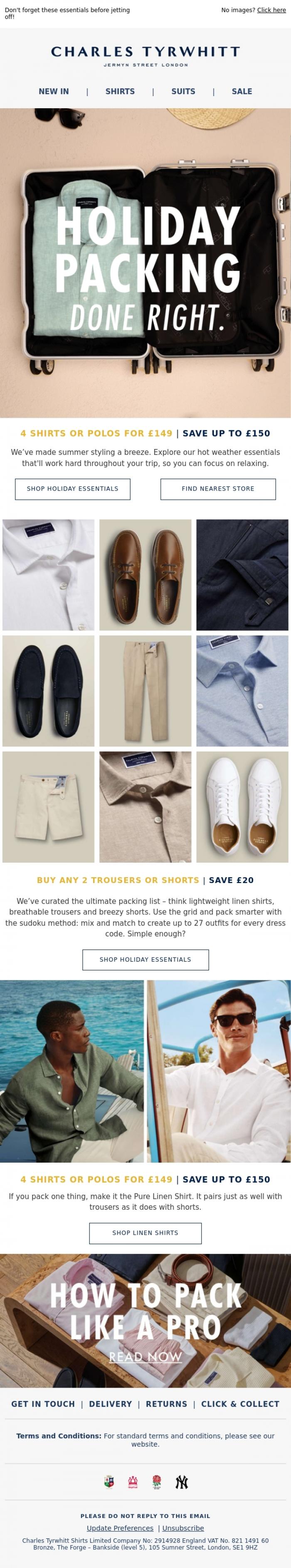 Email Design Inspiration from Charles Tyrwhitt, Your Holiday Packing Made Easy