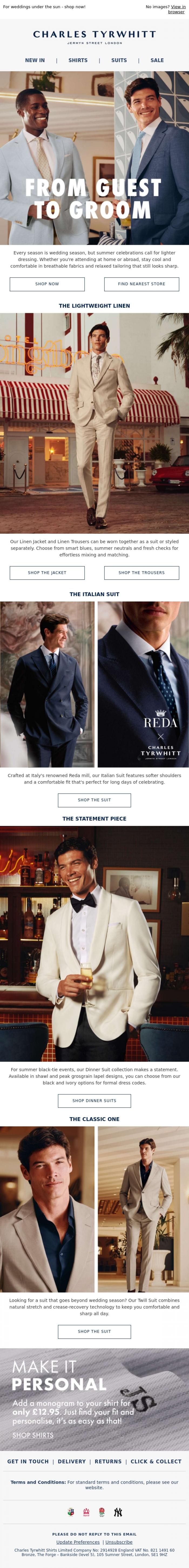 Email Design Inspiration from Charles Tyrwhitt, Heading to a Wedding?