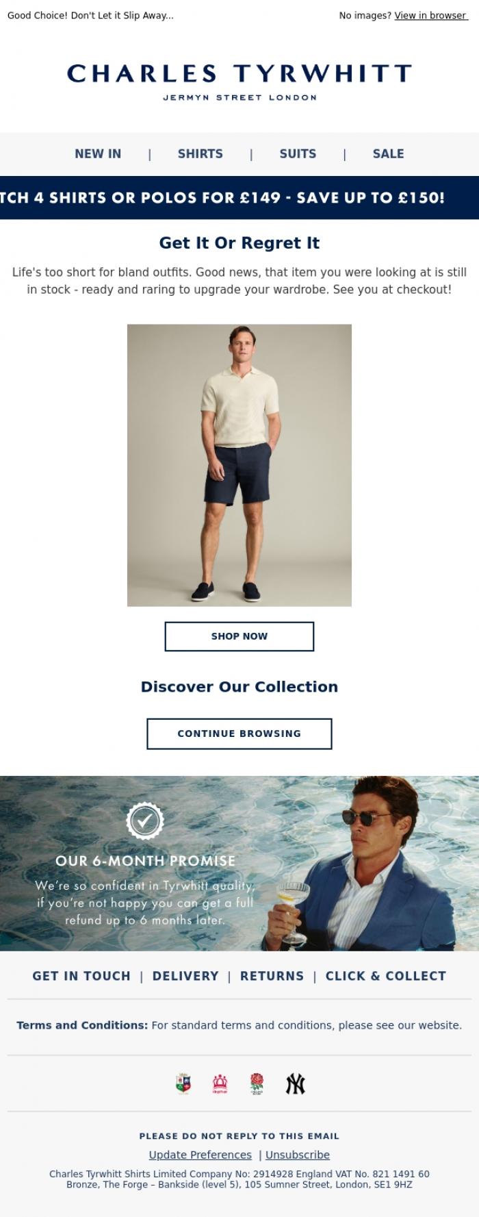 Email Design Inspiration from Charles Tyrwhitt, Looks Like You Left Something Behind