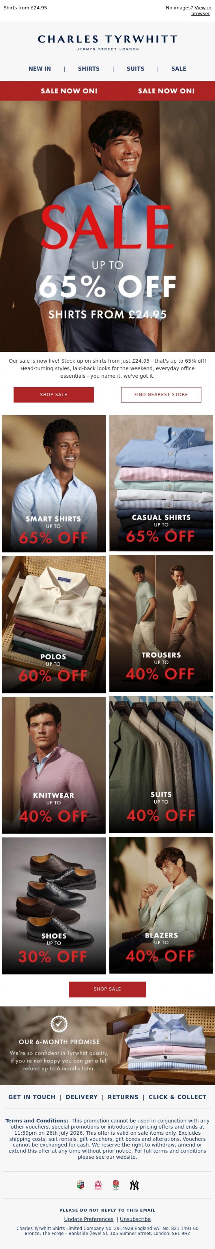 Email Design Inspiration from Charles Tyrwhitt, SALE is ON | Up to 65% OFF!
