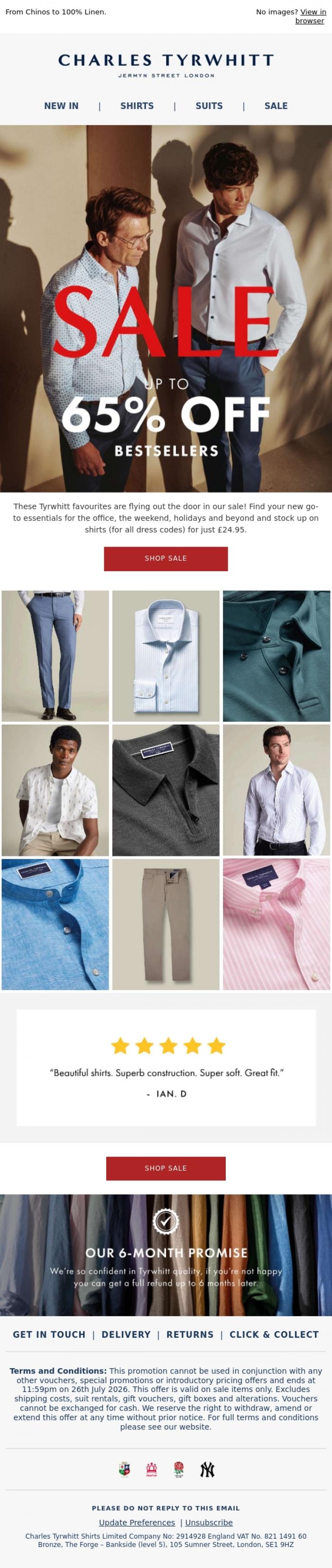 Email Design Inspiration from Charles Tyrwhitt, Up to 65% Off Our Bestsellers!