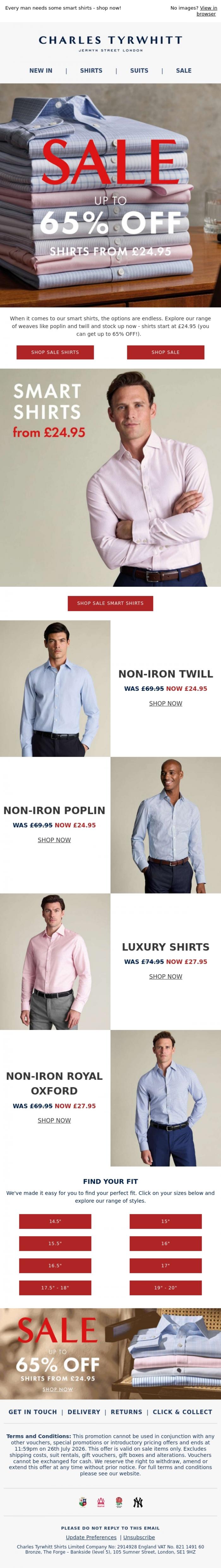 Email Design Inspiration from Charles Tyrwhitt, Smart Shirts | Starting at &pound;24.95