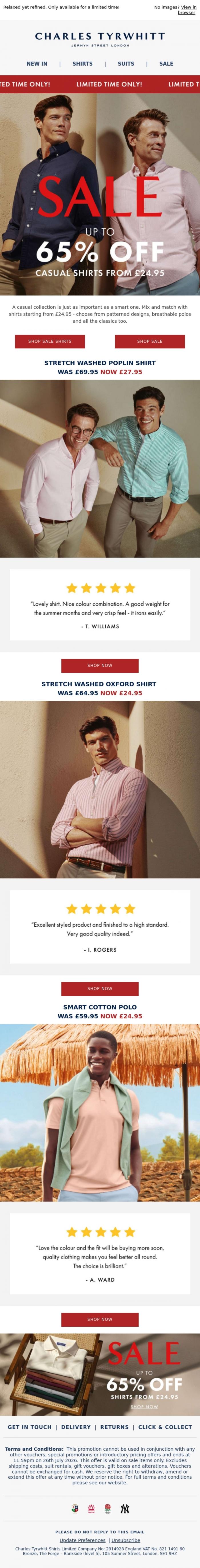 Email Design Inspiration from Charles Tyrwhitt, Casual Shirts | Up to 65% OFF!