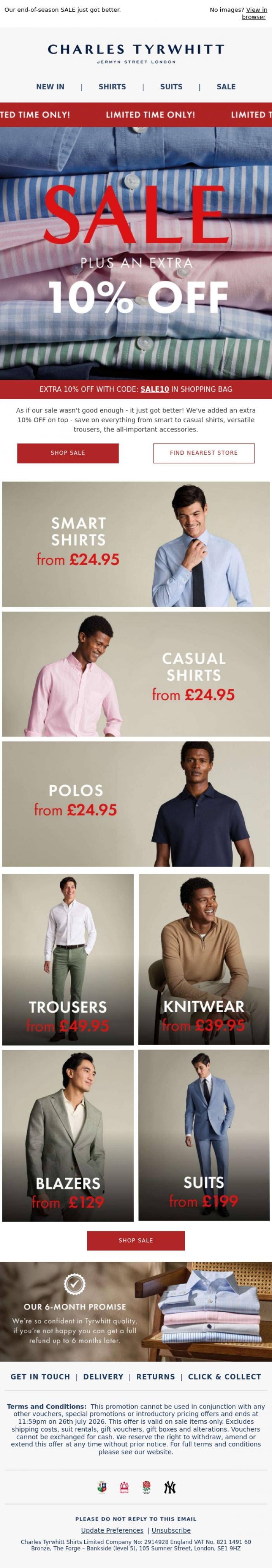 Email Design Inspiration from Charles Tyrwhitt, Extra 10% OFF | Limited Time Only