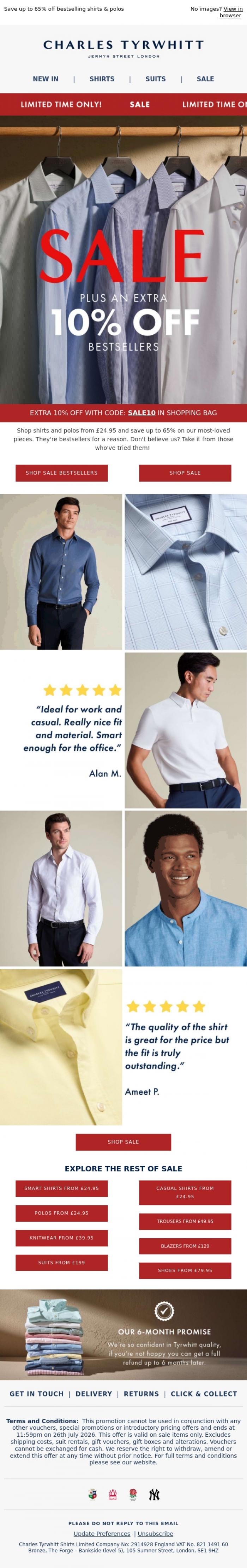 Email Design Inspiration from Charles Tyrwhitt, Bestsellers From &pound;24.95 | Extra 10% OFF