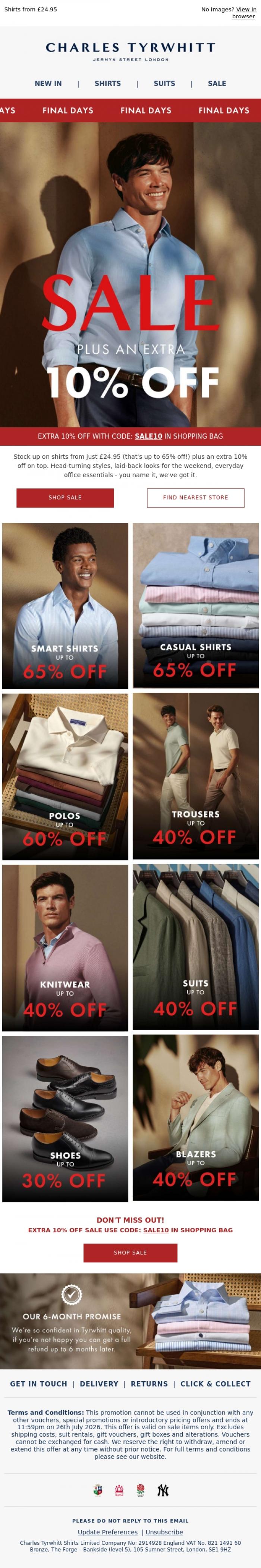 Email Design Inspiration from Charles Tyrwhitt, Extra 10% OFF | Ends Sunday!
