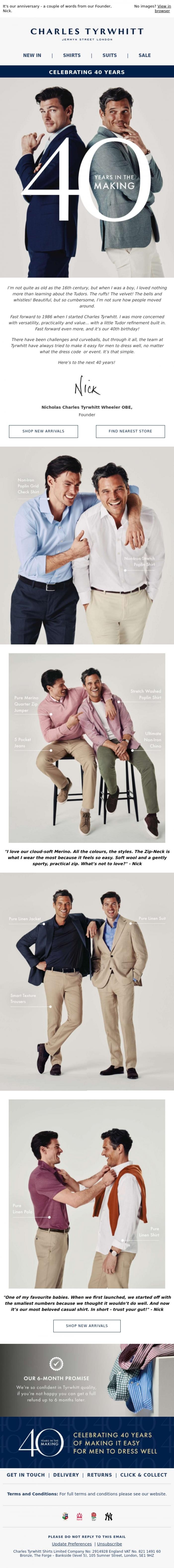 Email Design Inspiration from Charles Tyrwhitt, 40 Years In The Making