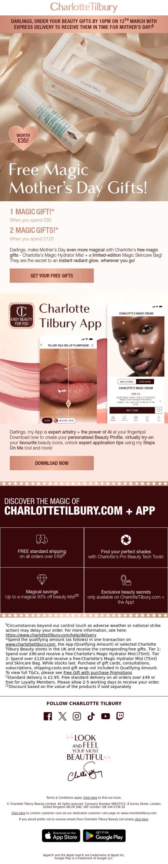 Email Design Inspiration from Charlotte Tilbury, Unlock Your FREE! Full-Size Gift + Limited-Edition Bag! ✨