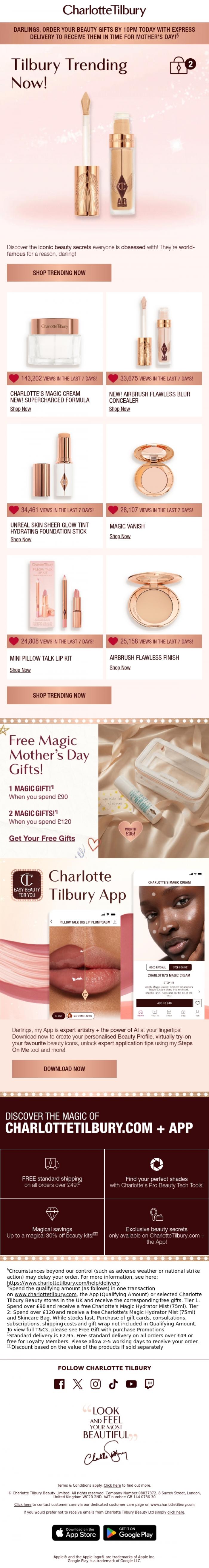 Email Design Inspiration from Charlotte Tilbury, The Trending Beauty Icons You Need! 👀