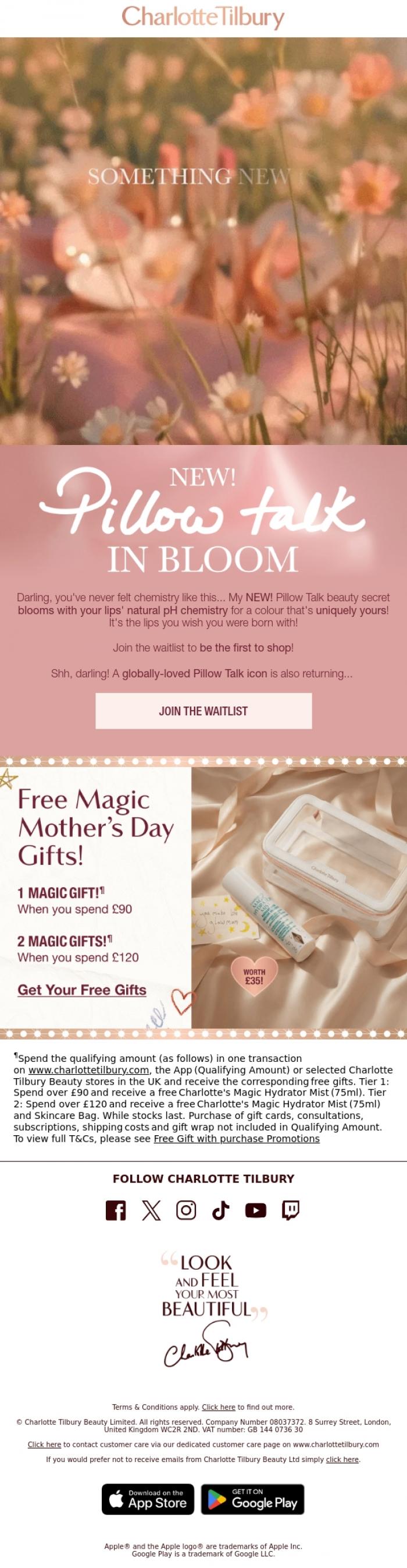 Email Design Inspiration from Charlotte Tilbury, A Pillow Talk ICON Is Returning, Darling...