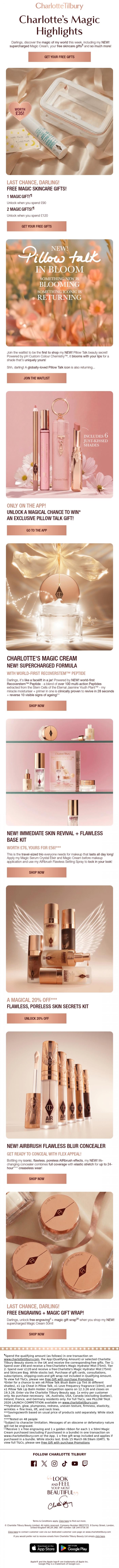Email Design Inspiration from Charlotte Tilbury, Something NEW, Something FREE, Everything Magical! 💌