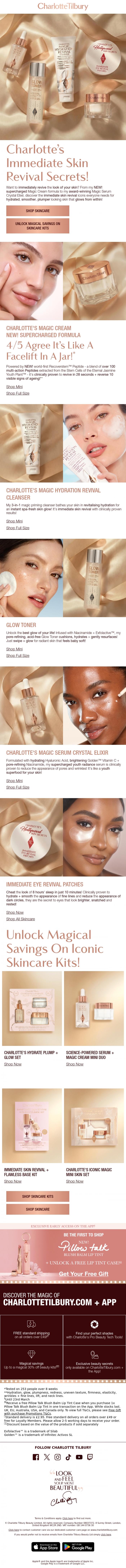 Email Design Inspiration from Charlotte Tilbury, Open For Immediate Skin Revival + NEW! Kits! ✨