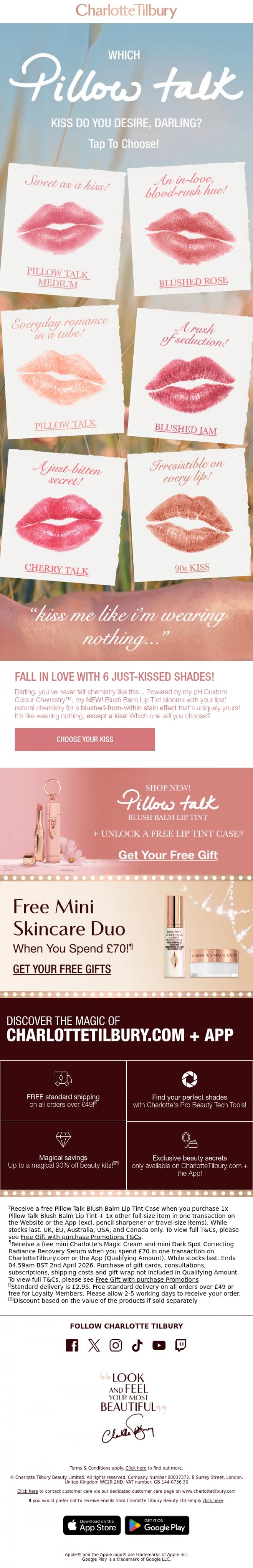 Email Design Inspiration from Charlotte Tilbury, Darling, Which Kiss Do You Desire? 💋