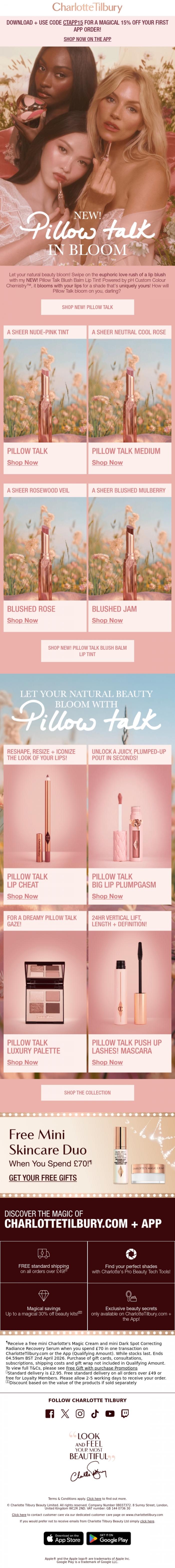 Email Design Inspiration from Charlotte Tilbury, How Will Pillow Talk Bloom On You, Darling? 🌷