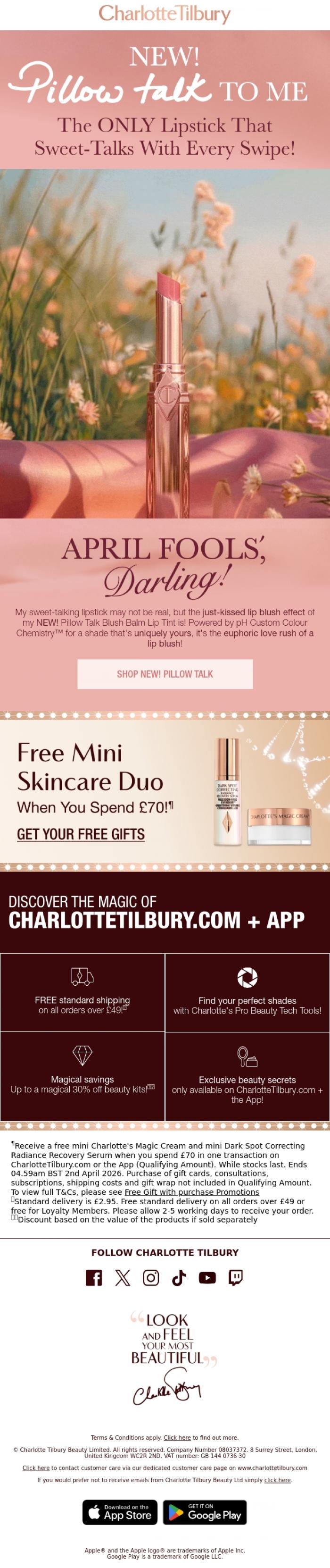 Email Design Inspiration from Charlotte Tilbury, The ONLY Lipstick That Sweet-Talks With Every Swipe! 💄💕