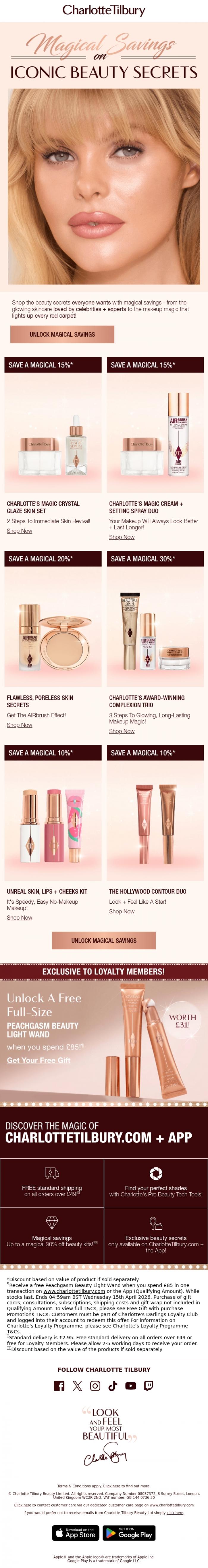 Email Design Inspiration from Charlotte Tilbury, Up To 30% OFF Best-Selling, Award-Winning Icons 💫