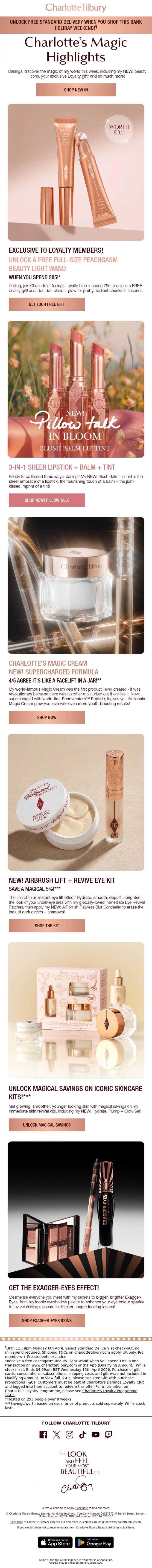 Email Design Inspiration from Charlotte Tilbury, FREE! Full-Size Gift + NEW! Beauty Icons 👀💌
