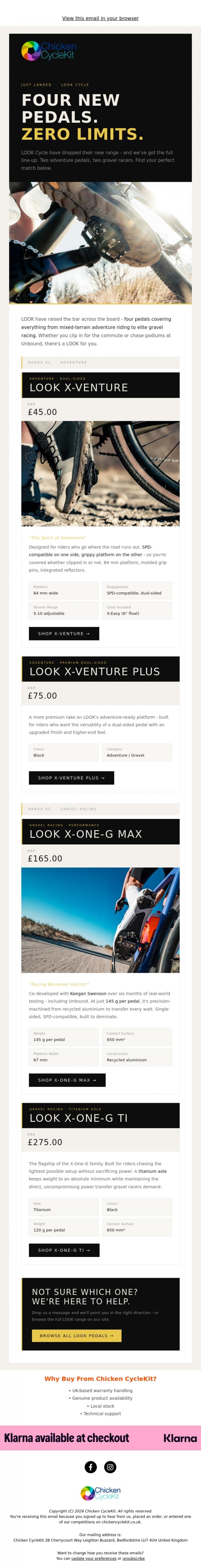 Email Design Inspiration from Chicken CycleKit, New From LOOK: Adventure and Gravel Pedals