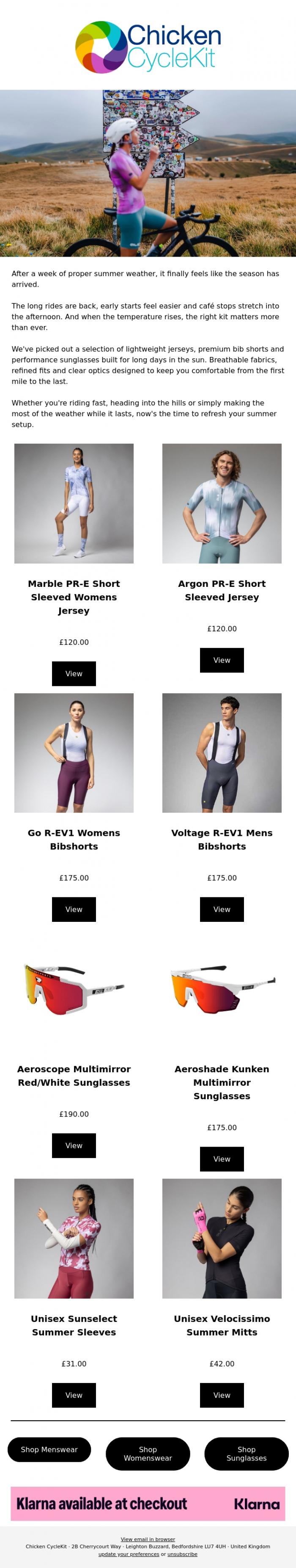 Email Design Inspiration from Chicken CycleKit, Summer riding starts now