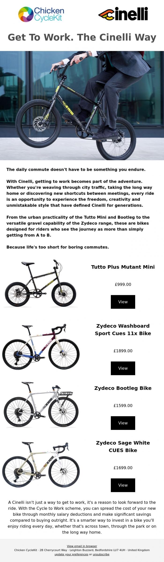 Email Design Inspiration from Chicken CycleKit, How are you Getting To Work? The Cinelli Way!