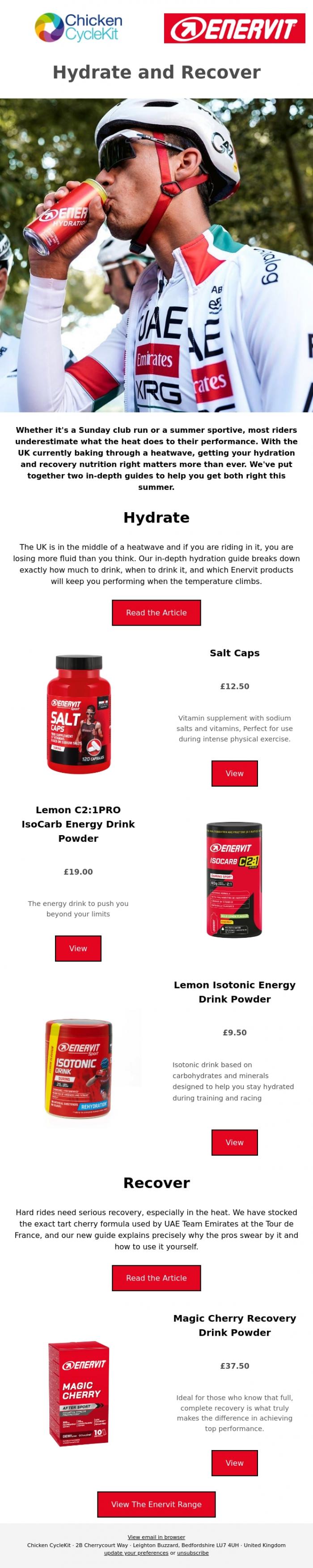 Email Design Inspiration from Chicken CycleKit, Enervit: Beat the Heat This Summer